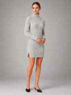 Women's Cable Knit Mini Dress – Turtleneck Long Sleeve - Gray
