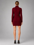 Women's Cable Knit Mini Dress – Turtleneck Long Sleeve - Red
