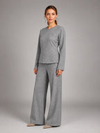 Women's Lounge Set – Fitted Top and Wide Leg Pants - Gray