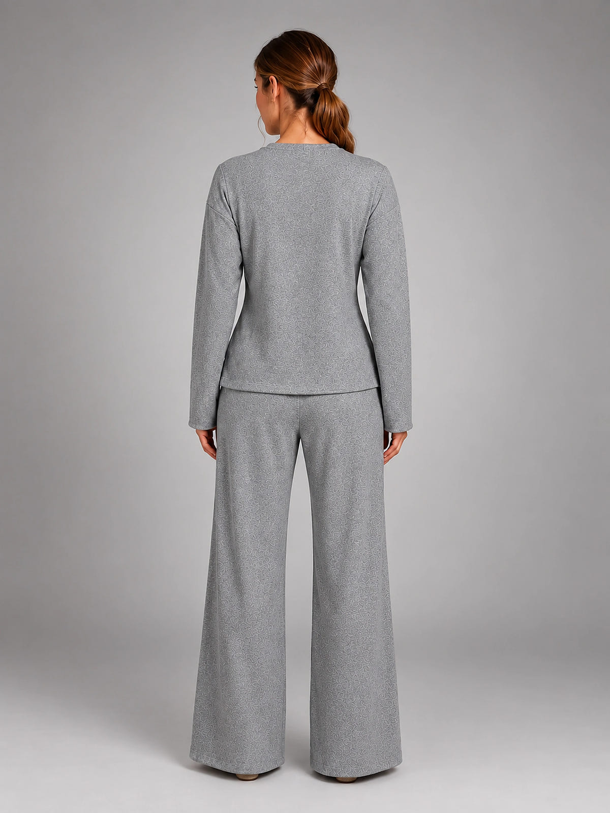 Women's Lounge Set – Fitted Top and Wide Leg Pants - Gray