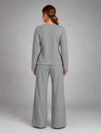 Women's Lounge Set – Fitted Top and Wide Leg Pants - Gray