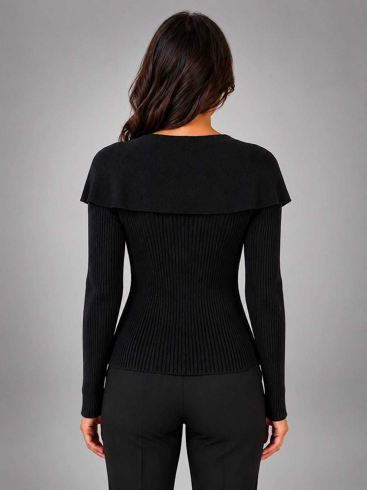 Women's Ribbed Knit Cardigan – Cape Shoulder Gold Tone Buttons - Black