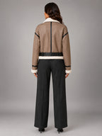 Women's Cropped Aviator Jacket – Faux Suede Teddy Lined - Brown