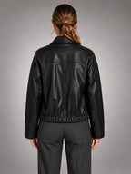Women's Cropped Faux Leather Jacket – Zip Front Pockets - Black