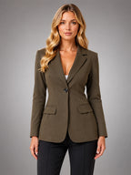 Women's Tailored Blazer – Single Breasted Work Style - Olive Brown