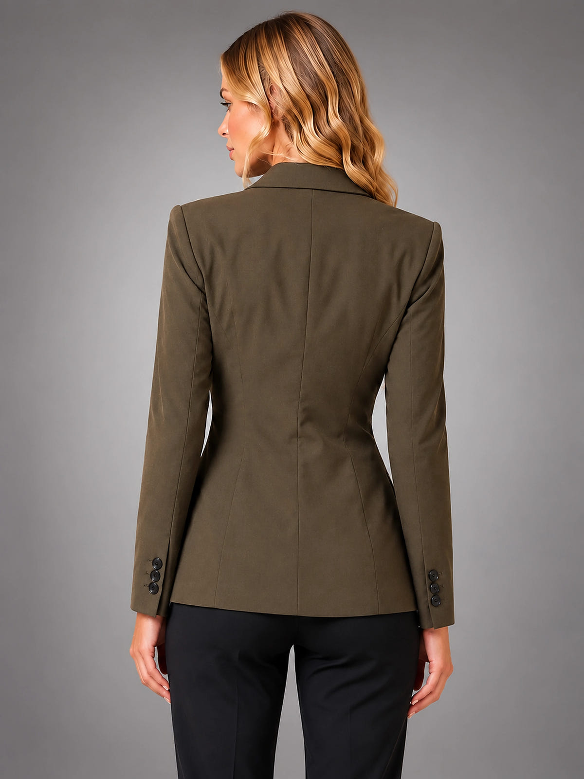 Women's Tailored Blazer – Single Breasted Work Style - Olive Brown