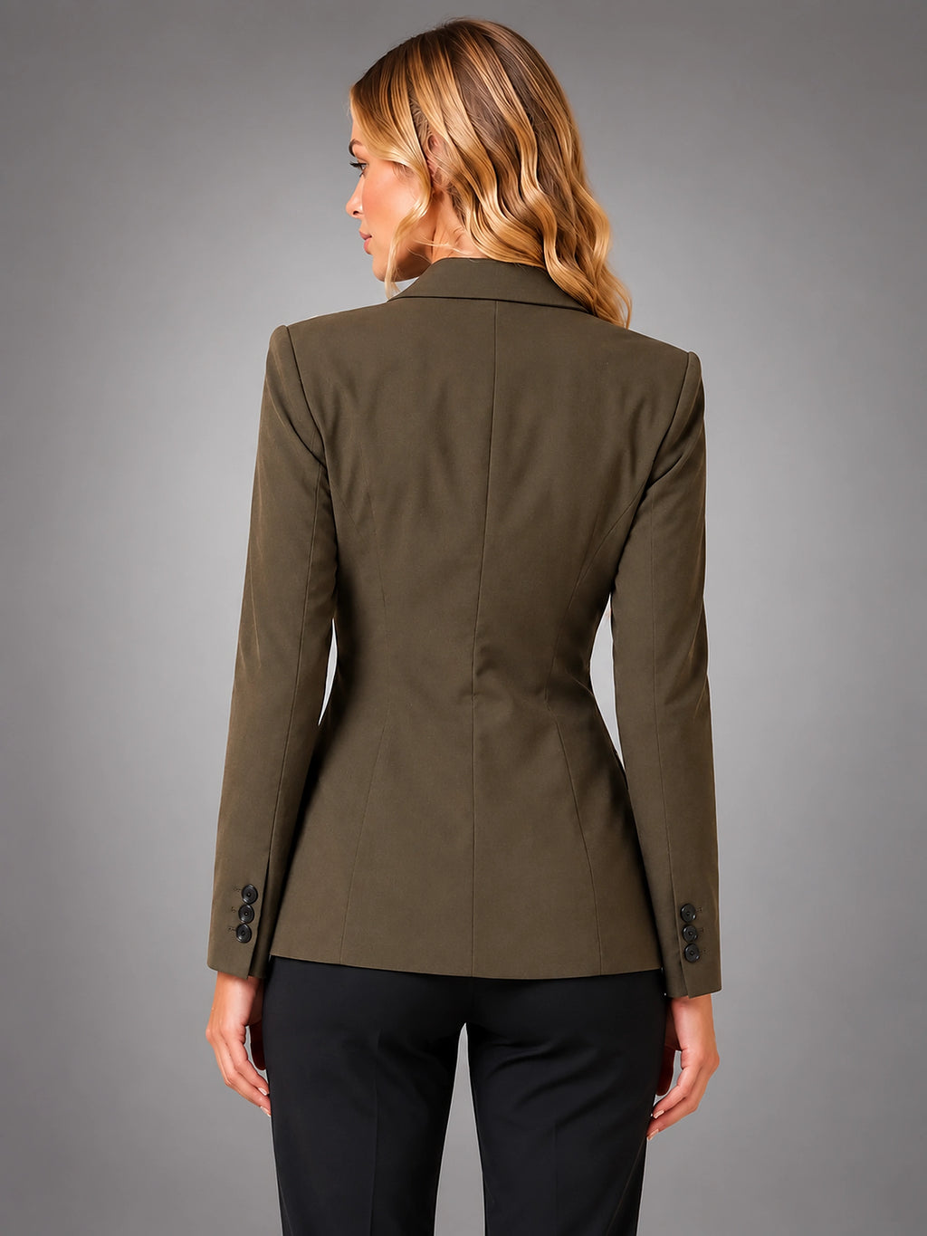 Women's Tailored Blazer – Single Breasted Work Style - Olive Brown