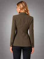 Women's Tailored Blazer – Single Breasted Work Style - Olive Brown