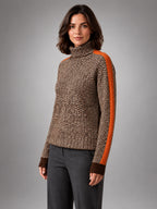 Women's Herringbone Sweater – Soft Knit Turtleneck - Orange