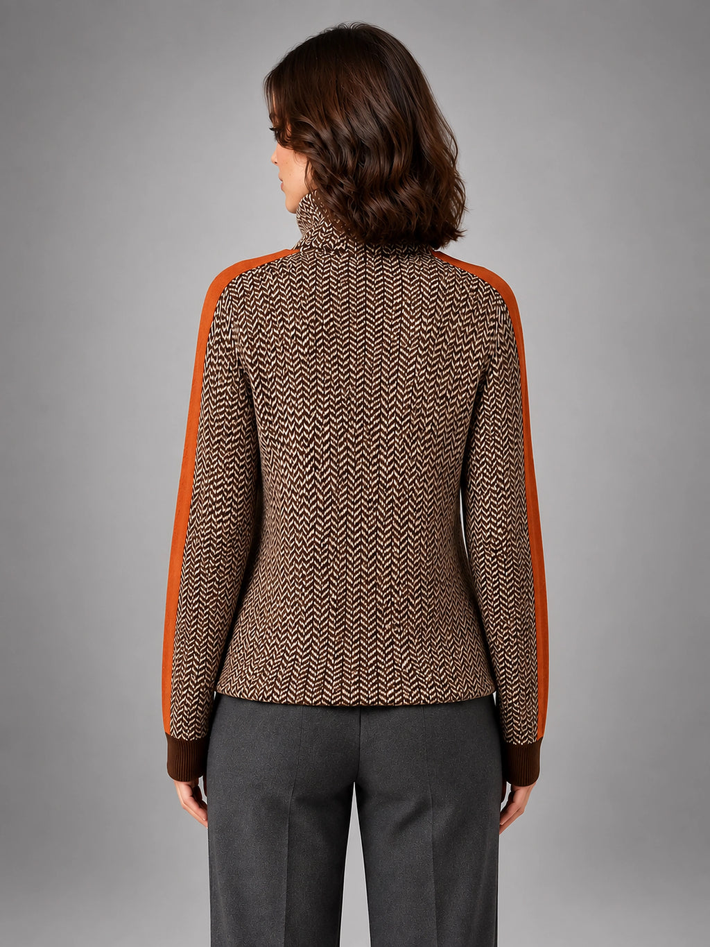 Women's Herringbone Sweater – Soft Knit Turtleneck - Orange