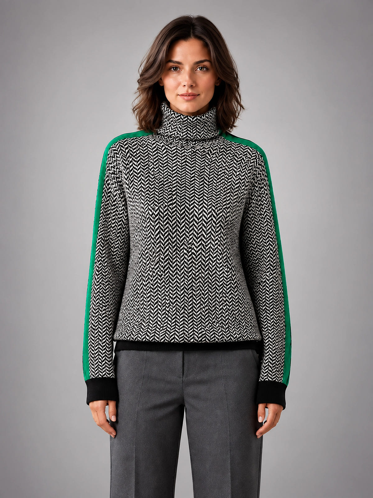 Women's Herringbone Sweater – Soft Knit Turtleneck - Green