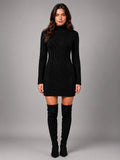 Women's Cable Knit Sweater Dress – Turtleneck Style - Black