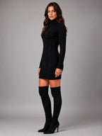 Women's Cable Knit Sweater Dress – Turtleneck Style - Black