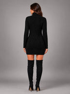 Women's Cable Knit Sweater Dress – Turtleneck Style - Black