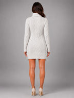 Women's Cable Knit Sweater Dress – Turtleneck Style - Cream