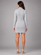 Women's Cable Knit Sweater Dress – Turtleneck Style - Gray