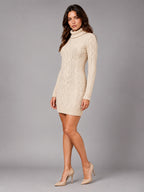 Women's Cable Knit Sweater Dress – Turtleneck Style - Beige