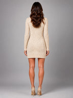 Women's Cable Knit Sweater Dress – Turtleneck Style - Beige