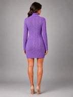 Women's Cable Knit Sweater Dress – Turtleneck Style - Lilac
