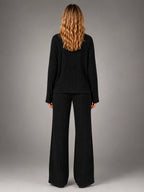 Women's Ribbed Lounge Set – Turtleneck and Wide Leg - Black