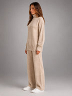 Women's Oversized Lounge Set – Turtleneck and Wide Leg Pants - Beige