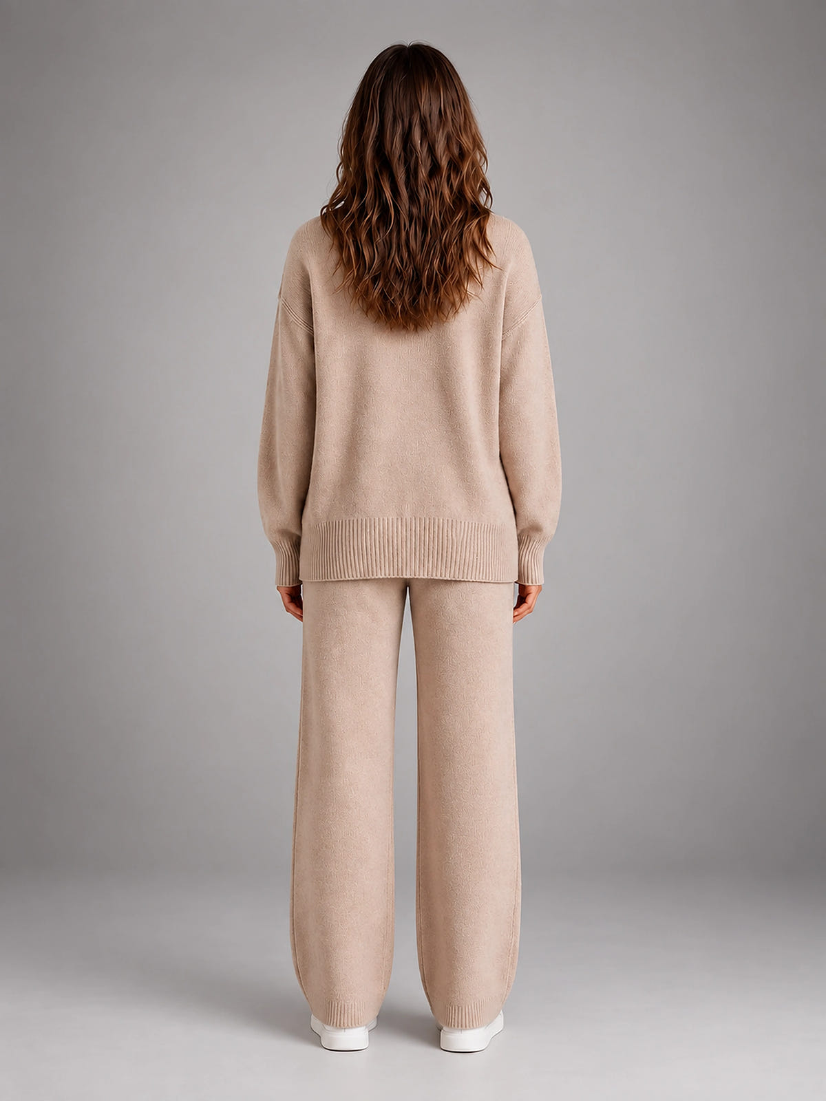 Women's Oversized Lounge Set – Turtleneck and Wide Leg Pants - Khaki
