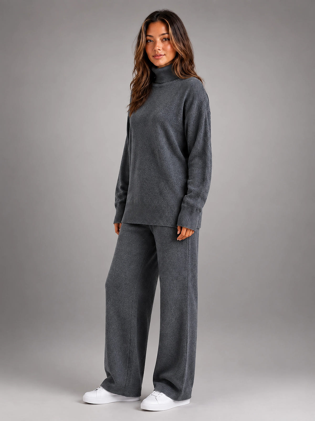 Women's Oversized Lounge Set – Turtleneck and Wide Leg Pants