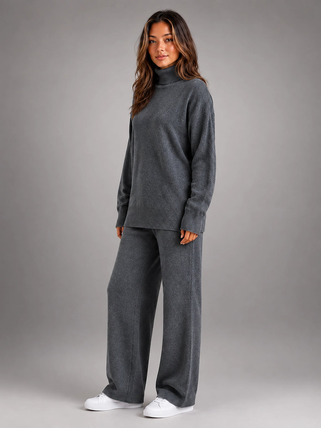 Women's Oversized Lounge Set – Turtleneck and Wide Leg Pants