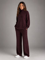 Women's Oversized Lounge Set – Turtleneck and Wide Leg Pants - Burgundy