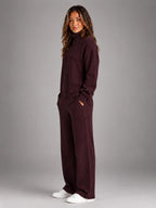 Women's Oversized Lounge Set – Turtleneck and Wide Leg Pants - Burgundy