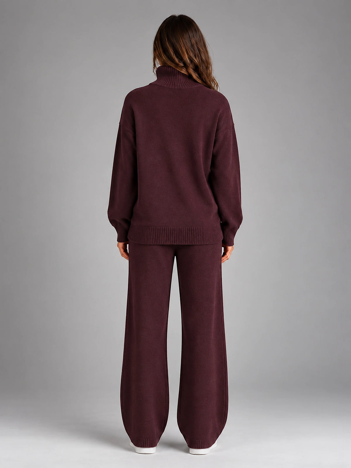 Women's Oversized Lounge Set – Turtleneck and Wide Leg Pants - Burgundy