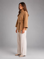 Women's Belted Cape Coat – Stand Collar Wrap - Camel