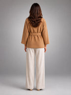 Women's Belted Cape Coat – Stand Collar Wrap - Camel