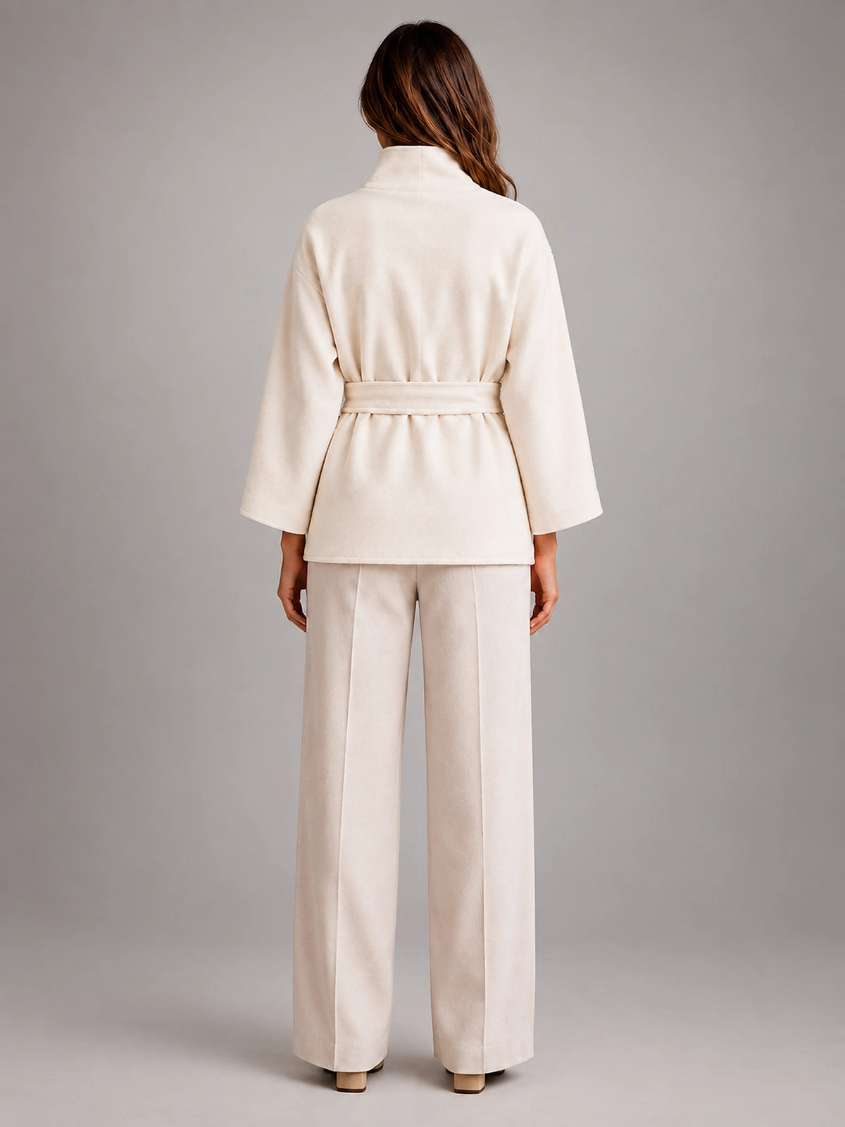 Women's Belted Cape Coat – Stand Collar Wrap - White