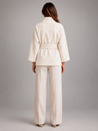 Women's Belted Cape Coat – Stand Collar Wrap - White