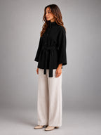 Women's Belted Cape Coat – Stand Collar Wrap - Black