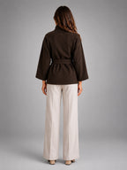 Women's Belted Cape Coat – Stand Collar Wrap - Brown