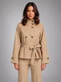 Women's Cropped Trench Jacket – Belted Double Breasted - Beige