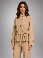 Women's Cropped Trench Jacket – Belted Double Breasted - Beige