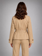 Women's Cropped Trench Jacket – Belted Double Breasted - Beige