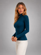 Women's Ribbed Half Zip Top – High Neck Long Sleeves