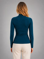 Women's Ribbed Half Zip Top – High Neck Long Sleeves