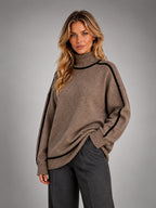 Women's Turtleneck Pullover Sweater – Soft Oversized Knit - Brown