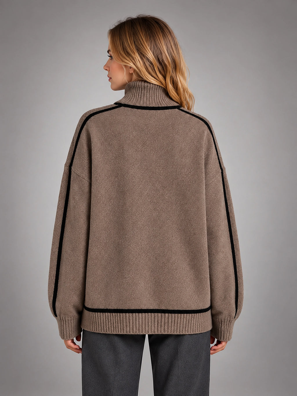 Women's Turtleneck Pullover Sweater – Soft Oversized Knit - Brown
