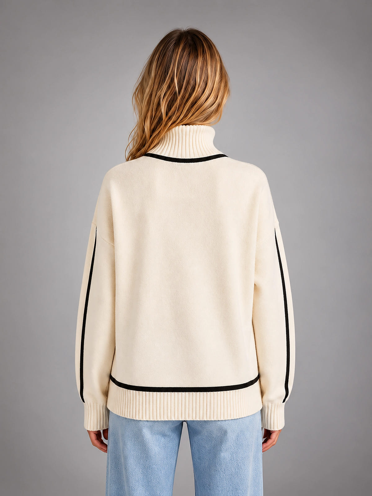 Women's Turtleneck Pullover Sweater – Soft Oversized Knit - Cream