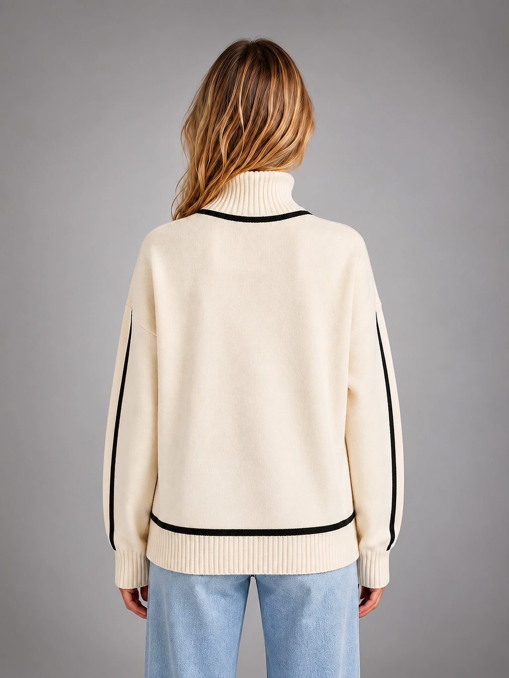 Women's Turtleneck Pullover Sweater – Soft Oversized Knit - Cream
