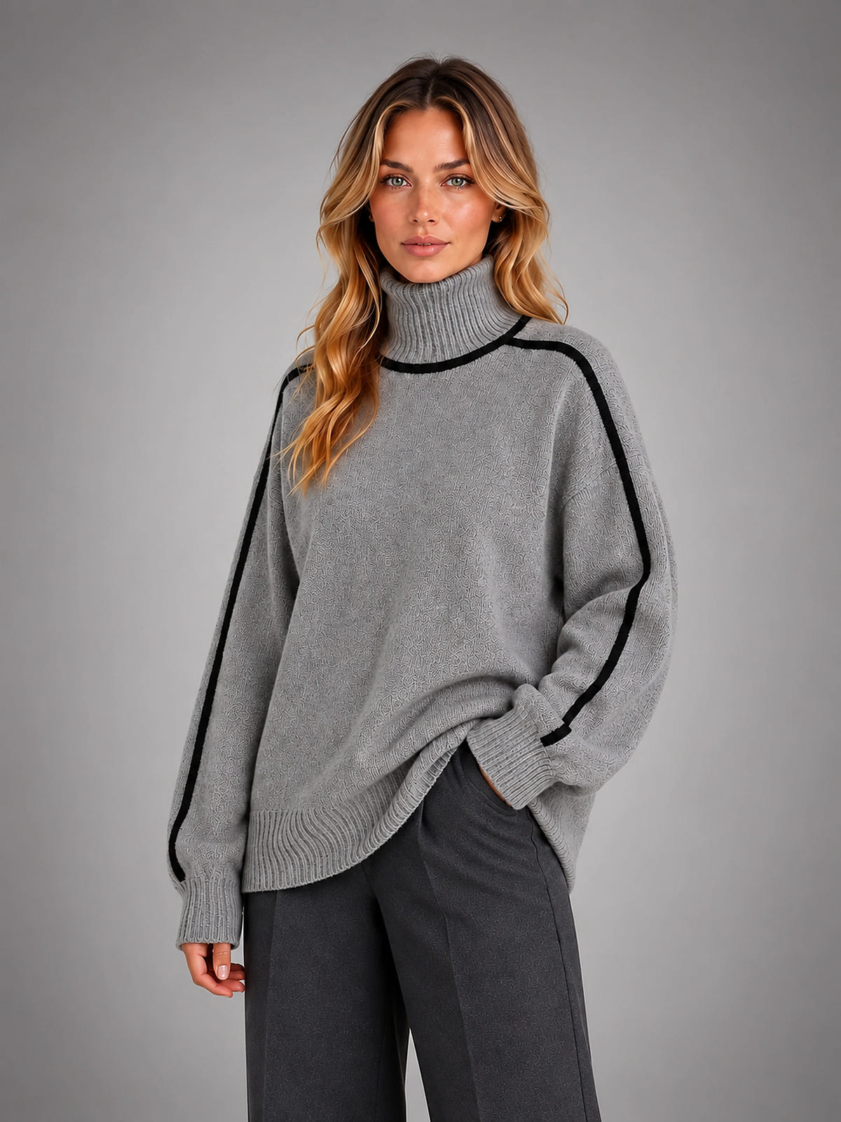 Women's Turtleneck Pullover Sweater – Soft Oversized Knit - Gray