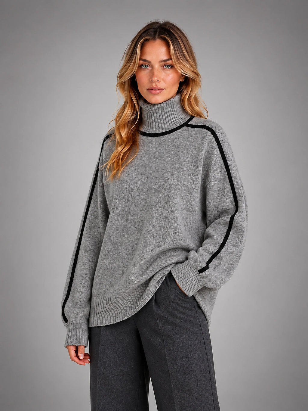 Women's Turtleneck Pullover Sweater – Soft Oversized Knit - Gray