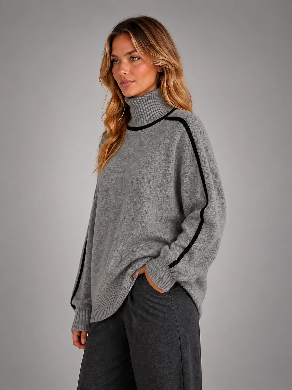Women's Turtleneck Pullover Sweater – Soft Oversized Knit - Gray