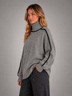 Women's Turtleneck Pullover Sweater – Soft Oversized Knit - Gray